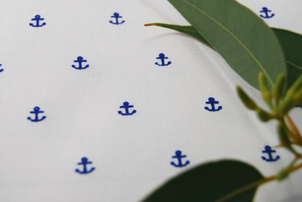 Organic Cotton Stretch Poplin- Printed-Anchor Navy on Off White